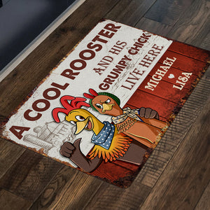 A Cool Rooster And His Grumpy Chick Live Here - Personalized Doormat - Doormat - GoDuckee