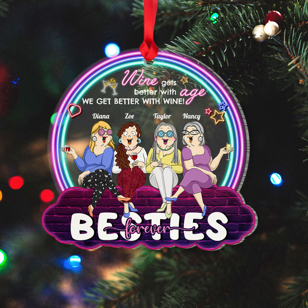 We Get Better With Wine, Personalized Friends & Besties Acrylic Custom Shape Ornament, Christmas Gift - Ornament - GoDuckee