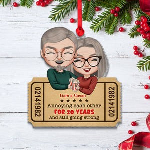 Annoying Each Other Century And Still Going Strong, Vintage Movie Ticket Couple Custom Shape Ornament - Ornament - GoDuckee
