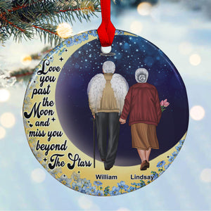 Love You Past The Moon And Miss You Beyond The Stars, Old Couple Heaven Ceramic Circle Ornament - Ornament - GoDuckee