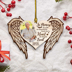 In Memory Of A Life So Beautifully Lived, Personalized Wood Ornament - Ornament - GoDuckee