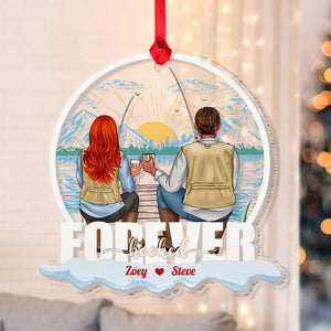 Fishing Couple Forever Hooked Personalized Acrylic Custom Shape Ornament - Ornament - GoDuckee
