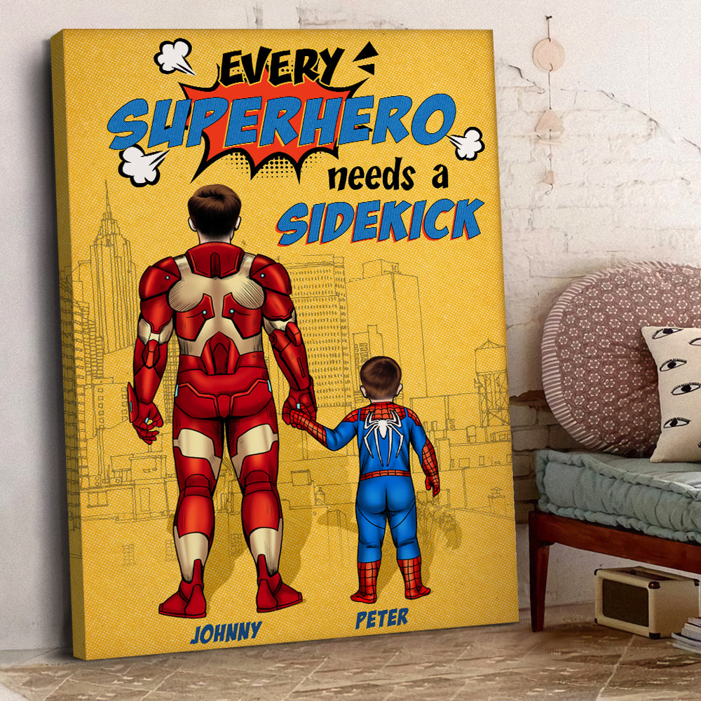Every Hero Needs A Sidekick, Personalized Canvas Print, Father's Day Gifts For Dad, Grandpa, Uncle - Poster & Canvas - GoDuckee