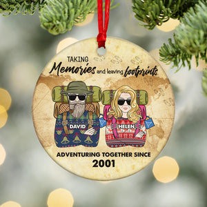 Camping Married Couple Take Memories - Leave Footprints - Personalized Ornament -Gift for Camping Couple - Ornament - GoDuckee