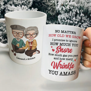 No Matter How Old We Grow I Promise To Ignore How Much You Snore, Old Couple Happiness White Tea Coffee Mug - Coffee Mug - GoDuckee