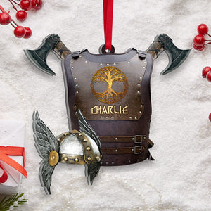 Viking Battle Armor & Weapon Acrylic Ornament, Personalized Name & Nord Symbol - Ornament - GoDuckee