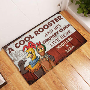 A Cool Rooster And His Grumpy Chick Live Here - Personalized Doormat - Doormat - GoDuckee