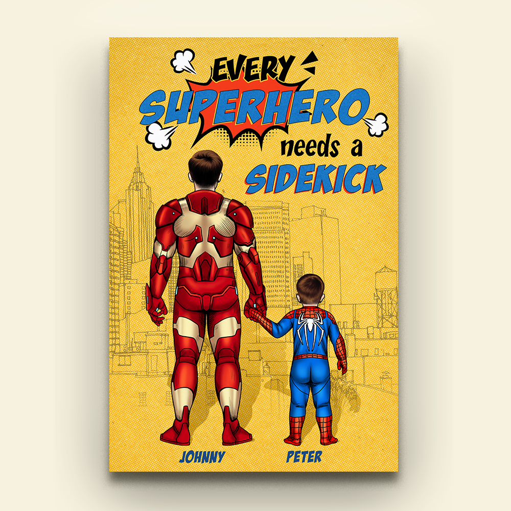 Every Hero Needs A Sidekick, Personalized Canvas Print, Father's Day Gifts For Dad, Grandpa, Uncle - Poster & Canvas - GoDuckee