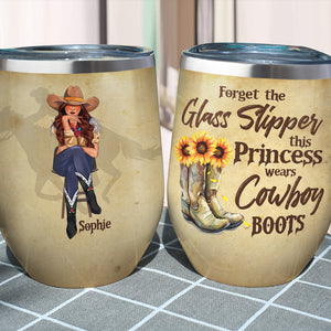 Personalized Sitting Cowgirl Wine Tumbler - Forget The Glass Slipper - Wine Tumbler - GoDuckee