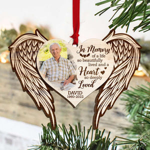 In Memory Of A Life So Beautifully Lived, Personalized Wood Ornament - Ornament - GoDuckee