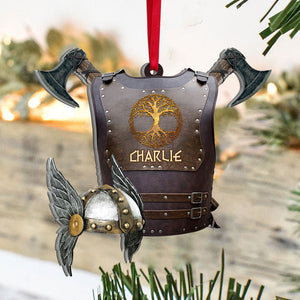 Viking Battle Armor & Weapon Acrylic Ornament, Personalized Name & Nord Symbol - Ornament - GoDuckee