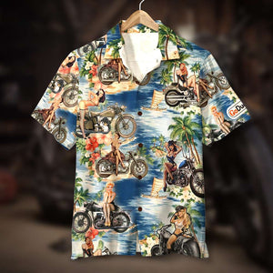 Pin Up Girl Biker Hawaiian Shirt, Gift For Biker - GoDuckee