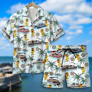 Pontoon Duck Hawaiian Shirt & Men Beach Shorts - Palm Tree Pattern - Hawaiian Shirts - GoDuckee