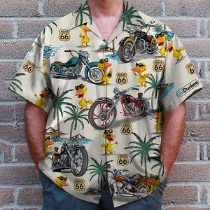Biker Duck Hawaiian Shirt - Duck & Classic Motorcycles Pattern - Hawaiian Shirts - GoDuckee