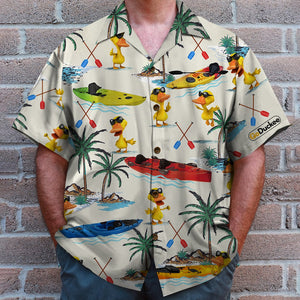 Kayaking Duck Hawaiian Shirt - Duck & Kayak Boat Pattern - Hawaiian Shirts - GoDuckee