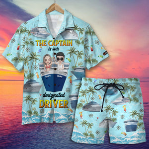 The Captain Is Our Designated Driver, Personalized Hawaiian Shirt and Men Beach Shorts, Gifts for Cruising Lovers - Hawaiian Shirts - GoDuckee