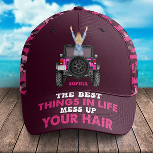 Personalized Car Cap for Travel Girls, The Best Things In Life Mess Up Your Hair - Classic Cap - GoDuckee