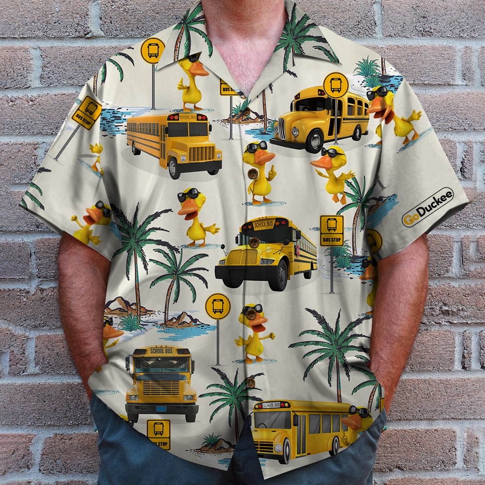 School Bus Drive Duck Hawaiian Shirt - Bus & Duck Pattern - GoDuckee