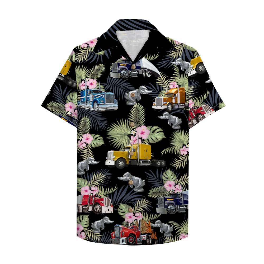 Trucker Semitruck pattern Hawaiian Shirt, Aloha Shirt - Hawaiian Shirts - GoDuckee