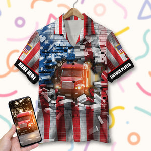 Custom Photo Hawaiian Shirt, Aloha Shirt and Mens Beach Shorts - Truck With Bricks Background - Hawaiian Shirts - GoDuckee