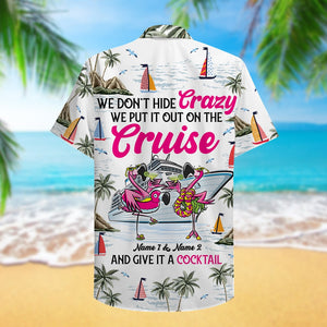 Personalized Cruising Flamingo Couple Hawaiian Shirt - We don't hide crazy - Hawaiian Shirts - GoDuckee
