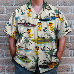 Wakeboarding Duck Hawaiian Shirt - Wakeboard Boat & Duck Pattern - Hawaiian Shirts - GoDuckee