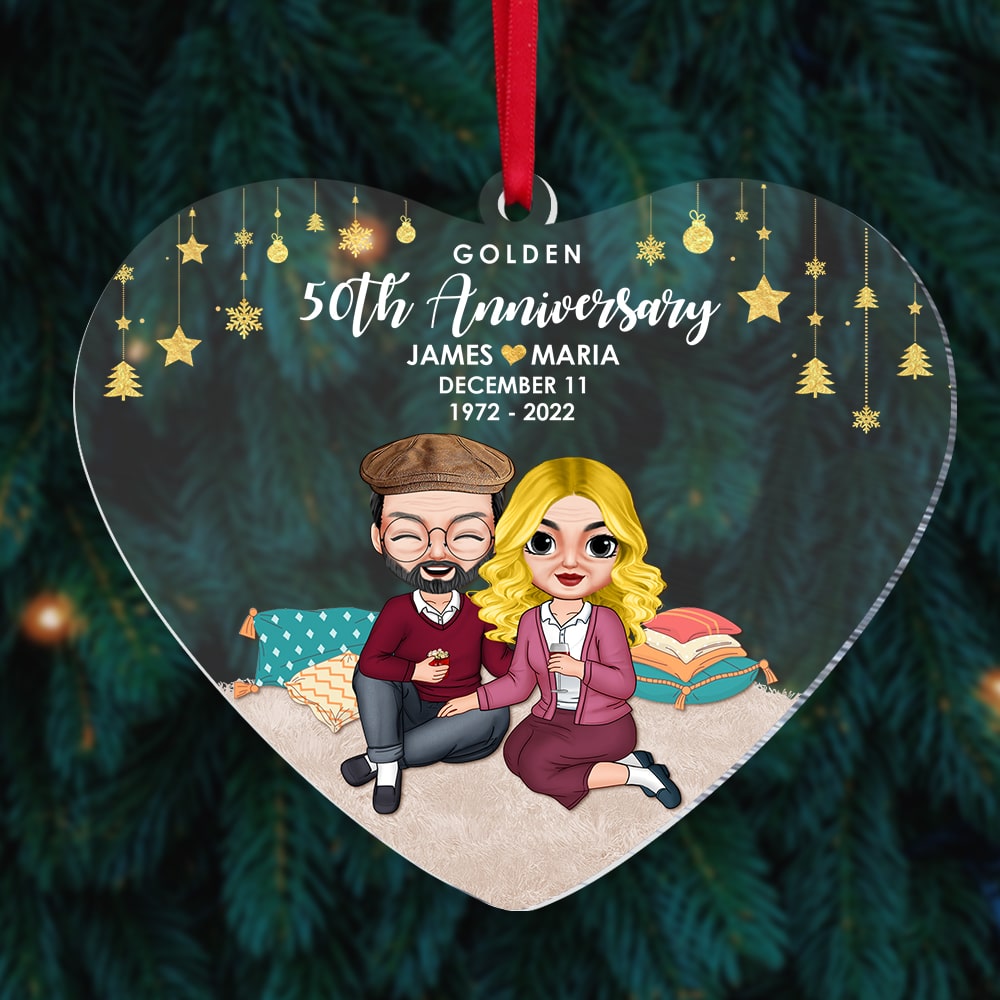 Personalized Old Couple Ornament, Custom Wedding Anniversary, Christmas Tree Decor - Ornament - GoDuckee