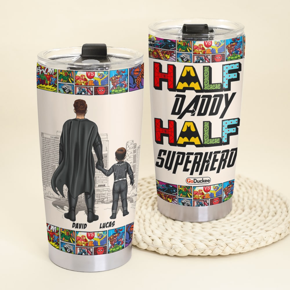 Half Daddy Half Hero Personalized Tumbler Gift For Dad - Tumbler Cup - GoDuckee