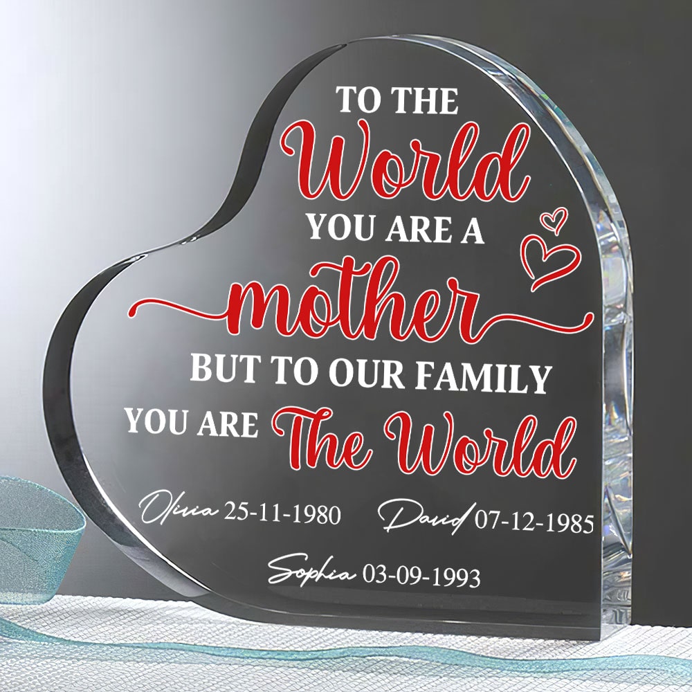 To Our Family You Are The World, Personalized Acrylic Plaque, Gift For Mom, Mother's Day Gift - Decorative Plaques - GoDuckee
