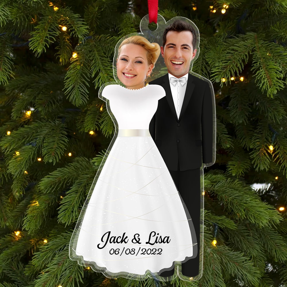 Custom Newlywed Couple Photo Ornament, Christmas Tree Decor - Ornament - GoDuckee