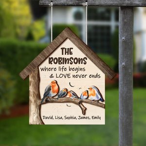 Where Life Begins & Love Never Ends Personalized Bird Family Wood Sign, Gift For Family - Wood Sign - GoDuckee