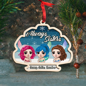 Mermaid Friends Always Sisters 2 Layered Wooden Ornament - Ornament - GoDuckee