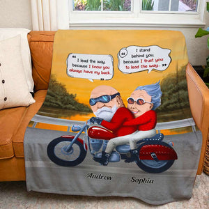 I Lead The Way Because I Know You Always Have My Back, Blanket Old Couple Motorcycle Forever - Blanket - GoDuckee