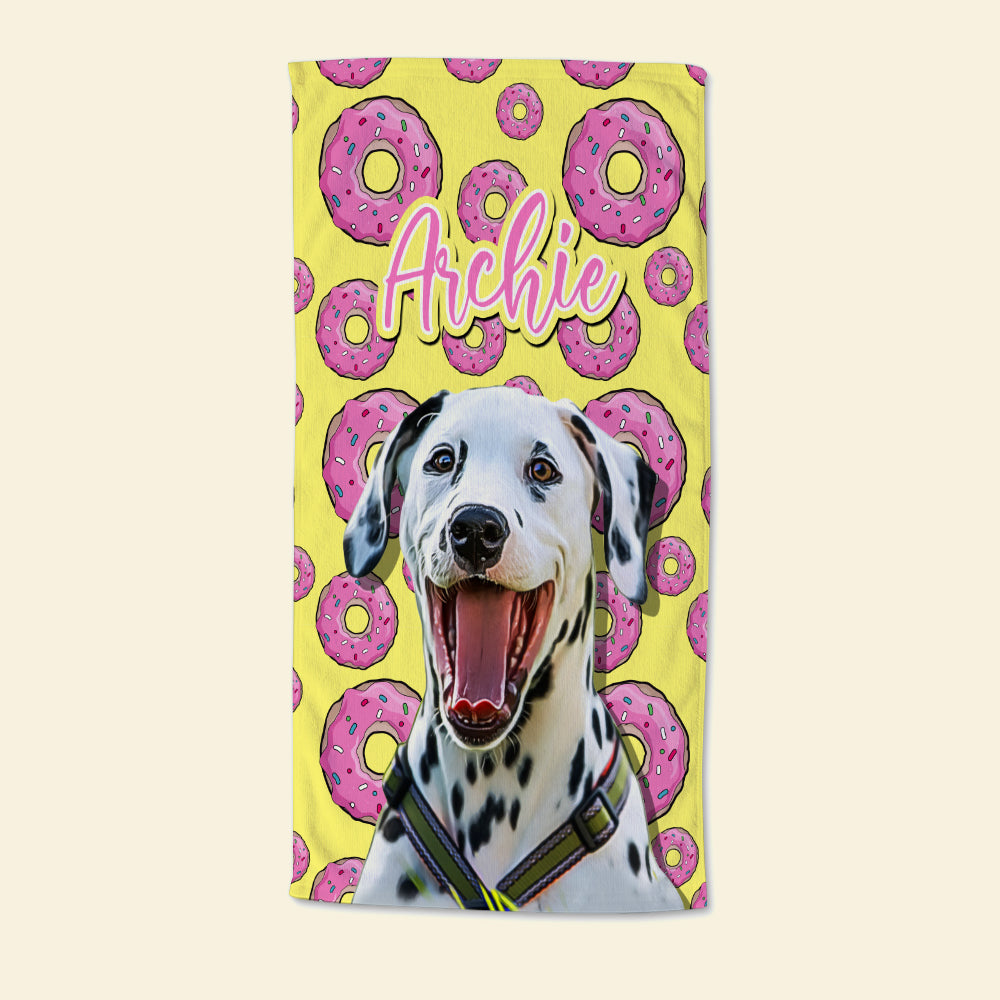 Custom Dog Photo - Funy Beach Towel - Donut Pattern - Beach Towel - GoDuckee