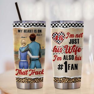Personalized Racing Couple Tumbler - My Heart Is On That Track - His #1 Fan - Tumbler Cup - GoDuckee
