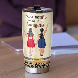Personalized Besties Tumbler Cup - Side By Side Or Miles Apart Sisters Will Always Be Connected By Heart - Tumbler Cup - GoDuckee