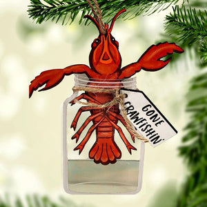 Crawfish In A Jar Christmas Ornament, Louisiana Crawfish With Tag - Ornament - GoDuckee