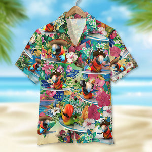 VINTAGE Hutspah Hawaiian Button Shirt Hummingbird Butterfly Parrot