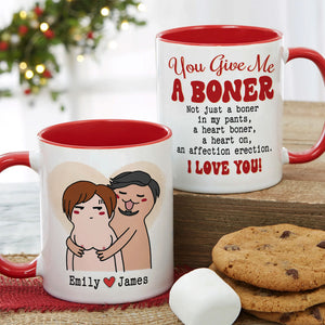 You Give Me A Boner Personalized Couple Mug, Gift For Couple - Coffee Mug - GoDuckee