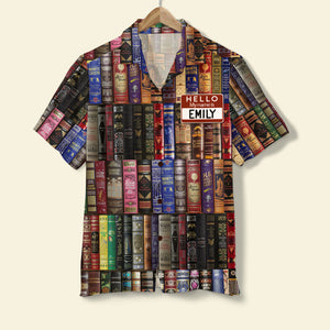 Personalized Book Lover Hawaiian Shirt - Hello My Name Is - book spine pattern - Hawaiian Shirts - GoDuckee