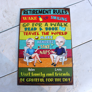 Retirement Rules - Personalized Metal Sign - Gift For Couple - Metal Wall Art - GoDuckee