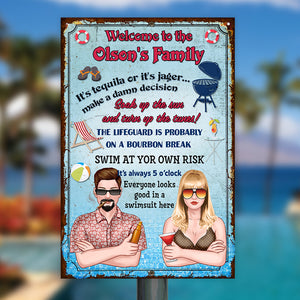 Family Pool Rules Welcome To The - Personalized Metal Sign - Metal Wall Art - GoDuckee