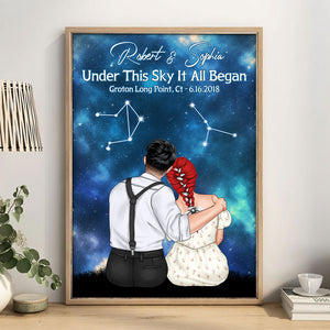 Under This Sky It All Began Personalized Zodiac Couple Canvas Print, Gift For Couple - Poster & Canvas - GoDuckee