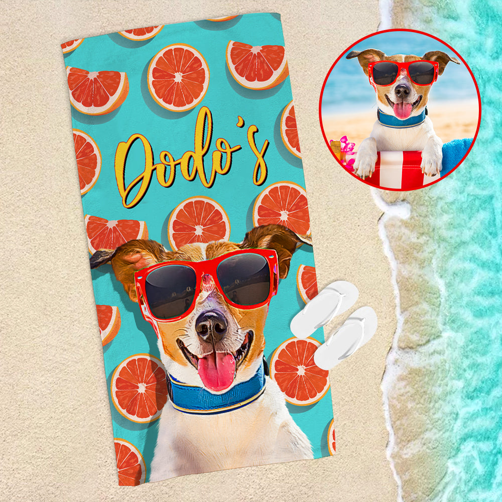 Custom Dog Photo Beach Towel - Orange Pattern - Beach Towel - GoDuckee