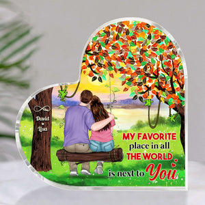Our Favorite Place In All The World, Personalized Heart Shaped Acrylic Plaque, Gifts For Couple - Decorative Plaques - GoDuckee