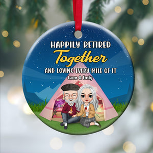 Loving Every Mile Of It Personalized Retired Camping Couple Ornament, Christmas Tree Decor - Ornament - GoDuckee