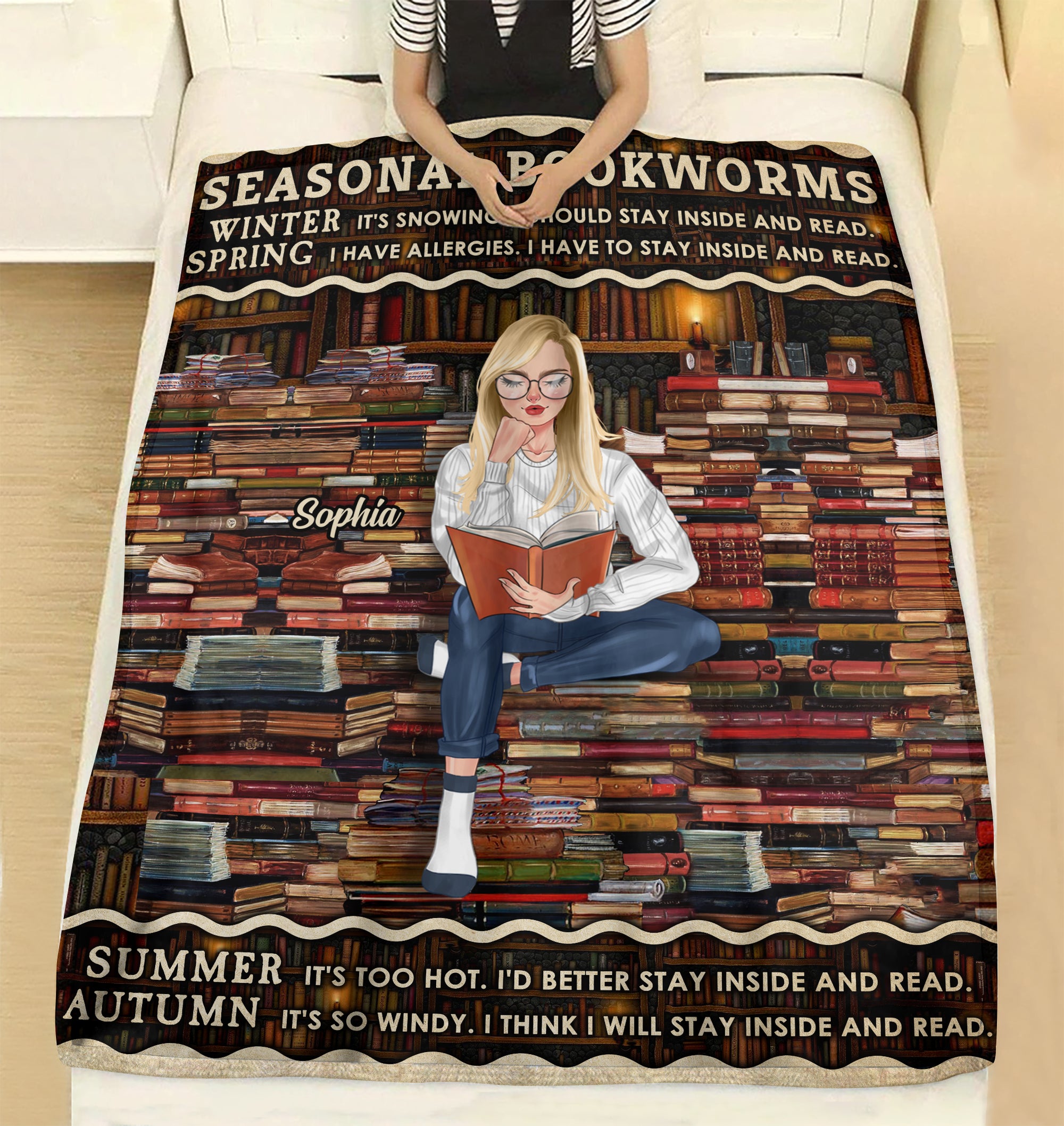 Seasonal Bookworms Personalized Blanket, Gift For Book Lovers - Blanket - GoDuckee