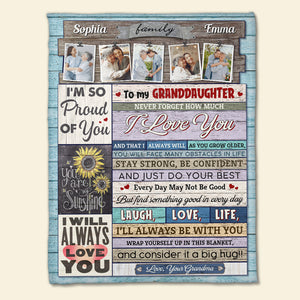 To My Granddaughter I'm So Proud Of You Personalized Blanket, Gift For Family - Blanket - GoDuckee