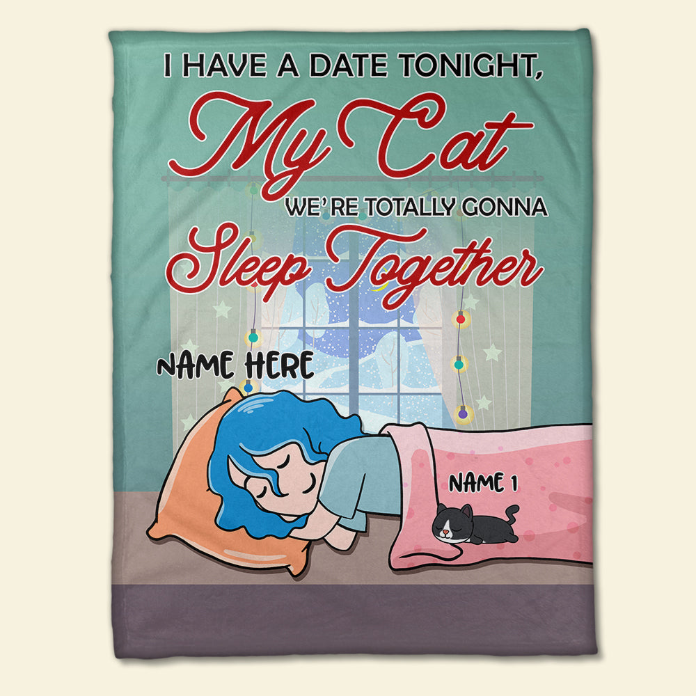 When Life Is Just Too Much Take A Nap, Personalized Cartoon Sleeping Girl & Cat Breeds Blanket - Blanket - GoDuckee