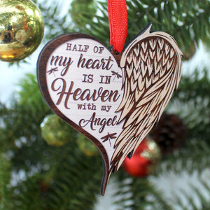 Half Of My Heart Is In Heaven Personalized Heaven Wood Ornament, Christmas Gift - Ornament - GoDuckee